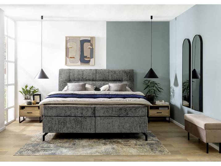 Boxspringbett Plumas 180 x 200cm Chenille Ova Grau H4