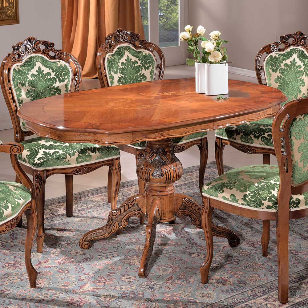 Pharao24.de Barock Esstisch rund Nussbaum furniert