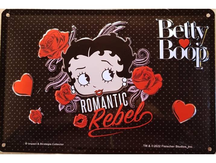 Betty Boop Romantic Rebel. Metalen wandbord in reliëf 20 x 30 cm.