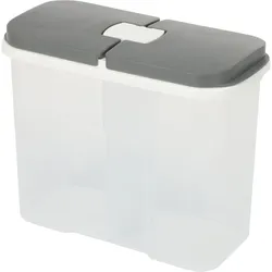 Vorratsdose 2 Fächer 2100 ml - Ideale Aufbewahrung Müsli Mehl Zucker Reis - Schutz Motten Staub - Hygienische Trennung - Weiss Grau 20x10x16cm