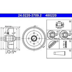 Bremstrommel ATE 24.0220-3709.2 (2 Stk.) für Ford Escort VI Turnier KA