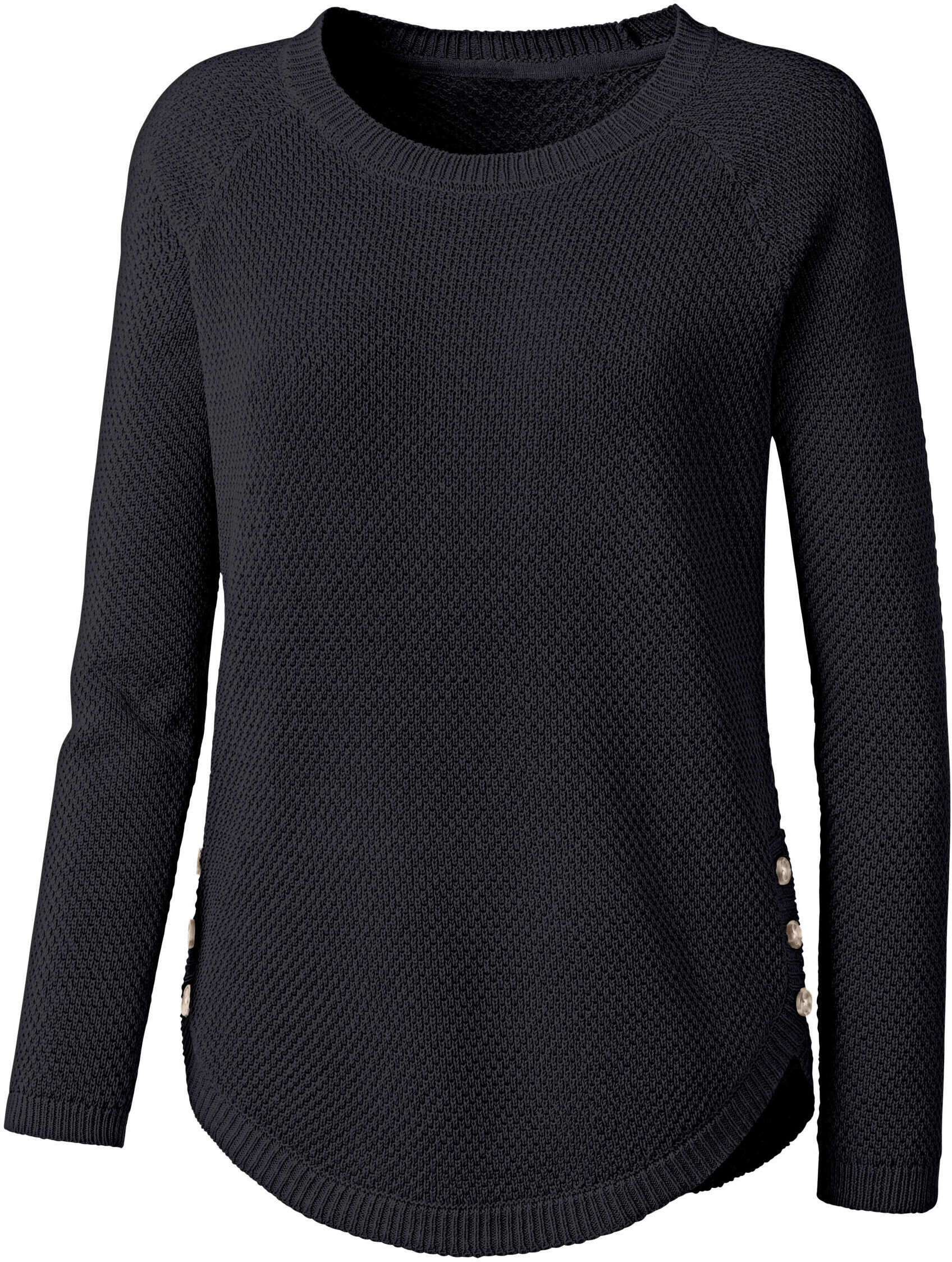 Strickpullover WITT "Pullover Rundhalspullover mit abgerundetem Saum", Damen, Gr. 48, schwarz, Strick, , Sportlich, Rundhals, Pullover Strickpullover