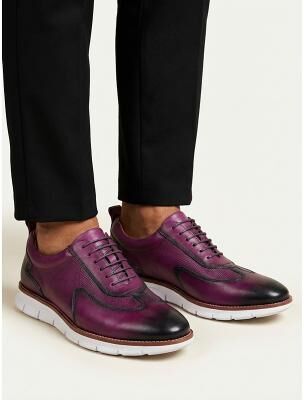 LightInthebox Men's Genuine Leather Fashionable Purple Dress Shoes, Unique Design for Weddings and Special Occasions
