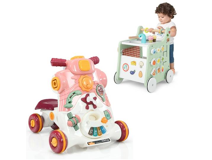 Activiteitencentrum voor Jongens en Meisjes van 6-36 Maanden en Loopwagen om te Duwen en te Trekken 3-in-1 Loopwagen en 6-in-1 Houten Loopwagen voor Kinderen