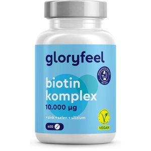 gloryfeel Vitamin-B Biotin Komplex 10.000 µg, 400 Tabletten, Vitamin B7 + Zink + Selen + Silizium, vegan 1 Tablette täglich