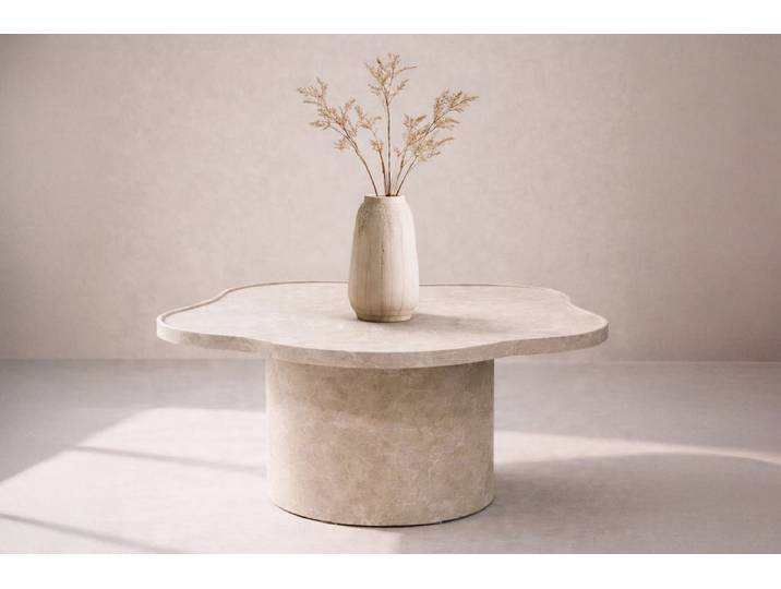 Couchtisch Zai - in Beige mit runder Form und Marmoroptik - Beige - Luxusbetten24