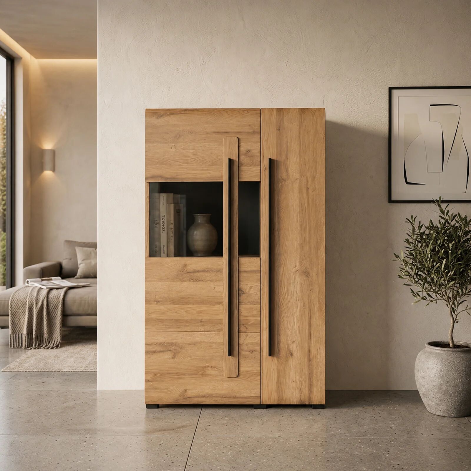 garneroarredamenti Vetrinetta bassa 90x136h cm 2 ante soggiorno rovere Maiorca
