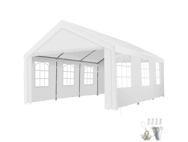 tectake Pavillon Jasko, inklusive Spannseilen und Heringen, weiß, Weiß, Kunststoff, Rechteckig, 400x310x600 cm, Sonnenschutz, Pavillons