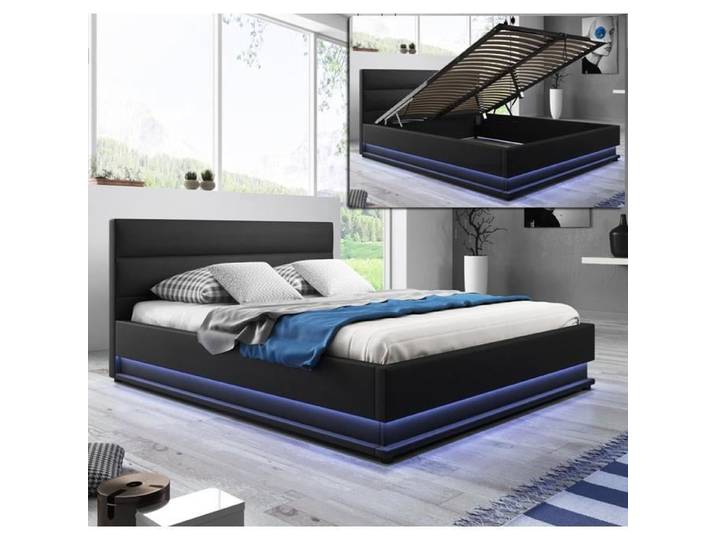 Lit coffre design Nitas - noir - 150X190cm - Bois - Panneaux de particules - Lit avec rangement - Contemporain