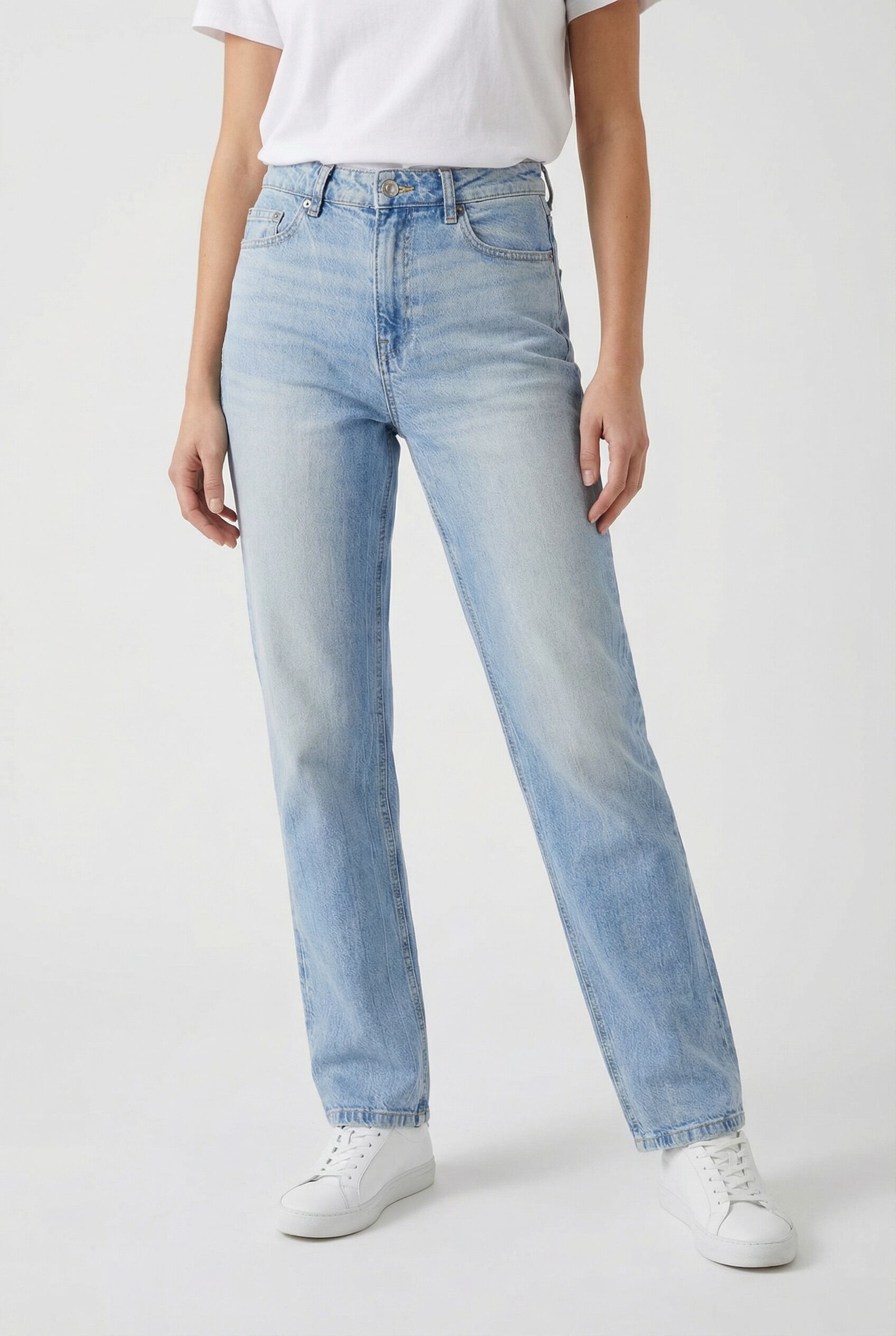 Tally Weijl "SPADEPEPPER" Baumwollmischung, High-Waist mit geradem Beinverlauf bleach indigo wash4 38, N-Gr