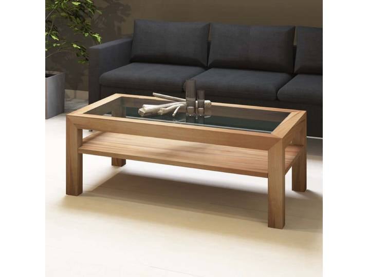 Couchtisch mit Glasplatte aus Kernbuche, 70x120cm