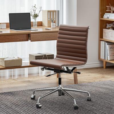 echamp Mid Century Top Grain Genuine Leather Ergonomic Armless Office Swivel Chair