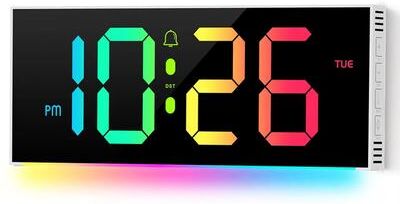 Inspired Finds Large Digital LED Wall And Table Clock With Remote Control, Night Light And Mood Lighting white