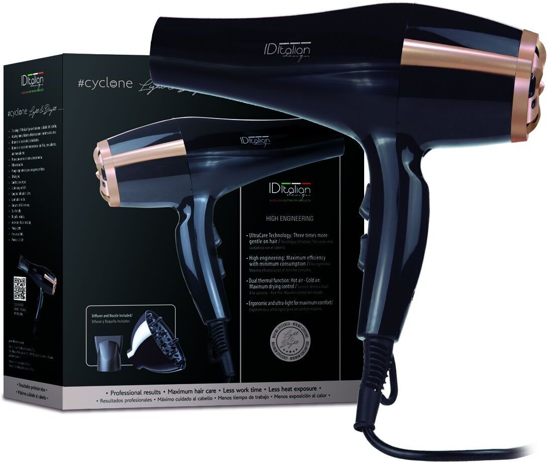 Italian Design Cyclone Light & Bright Sèche-cheveux   noir - Refurbished