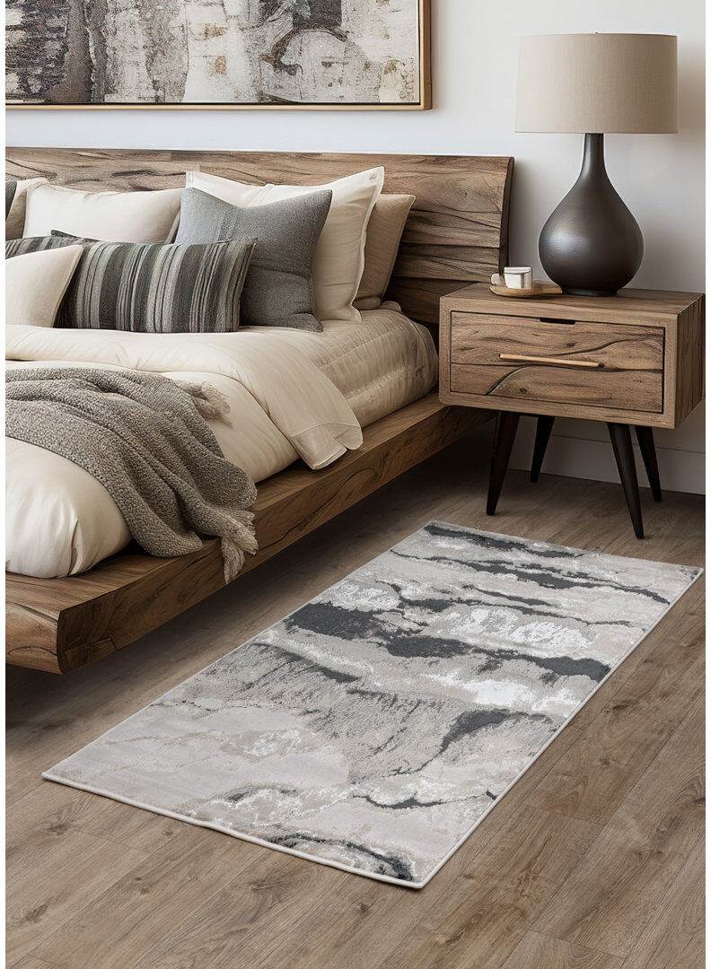 Mercury Aurora AU05 Quartz Metallic Beige/Charcoal Area Rug Beige Rectangle 80 x 150cm