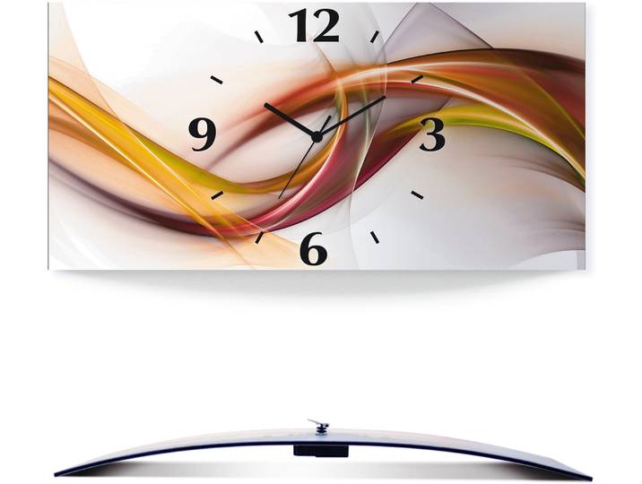 Wanduhr ARTLAND Abstrakes Design Orange , orange, B:50cm H:25cm T:0,3cm, Wanduhren, Wanduhr, wahlweise mit Quarz- oder Funkuhrwerk, lautlos ohne Tickgeräusche