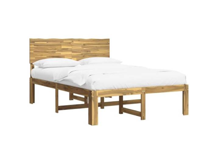 KTHLBRH Doppelbett mit Kopfteil ROSTOCK weiß 135 x 190 cm Massives Akazienholz, Doppelkanten und integriertes Kopfteil, fester Lattenrost, weißes Finish