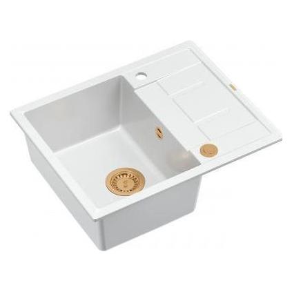 Quadron MORGAN 116 Waschbecken schneeweisses Waschbecken mit Siphon Push To Open kupferfarben 1 Becken mit (62 cm, 50 cm) (brak)