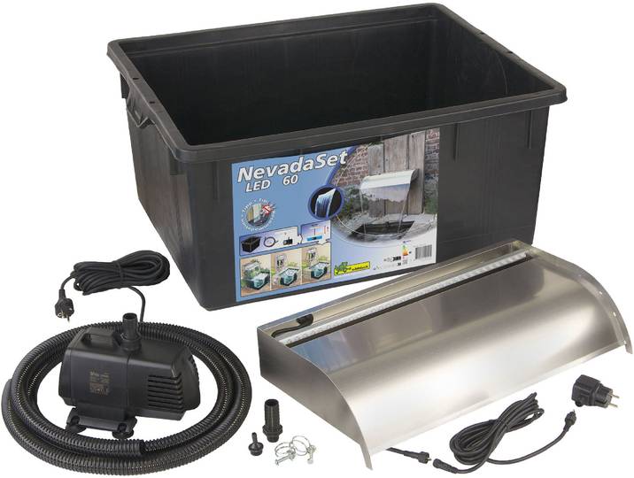 UBBINK Wasserfall Nevada Set 60 cm / mit LED-Beleuchtung / inkl. Wasserbecken , silber, Wasserspiele, Komplettset, Wasserfall