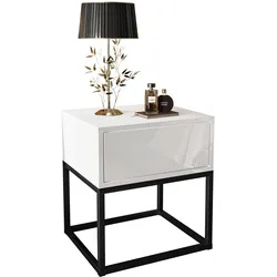 NACHTTISCH BLANCO LOFT II aun Schwarzenem Gestell Weiß Hochglanz