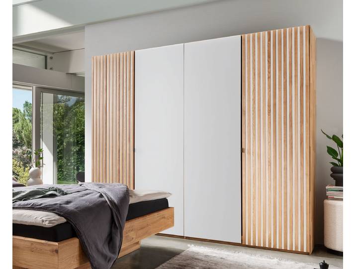 Kleiderschrank 4-trg. 240cm Wildeiche massiv 'Dallas' geölt & weiß
