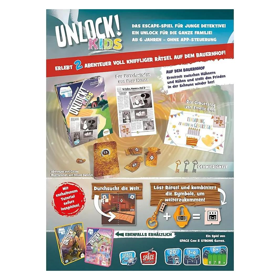 Asmodée SCOD0080 - Unlock! Kids Auf dem Bauernhof (Einzelszenario), Kartenspiel, ab 6 Jahren (DE) (Deutsch, 1 - 4 Spieler) (SCOD0080)