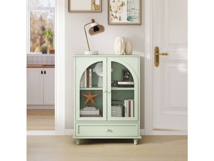 Maisentiel Buffet haut vitrine vert menthe 71 x 38 x 93 5 cm 2 portes en verre trempé 1 tiroir