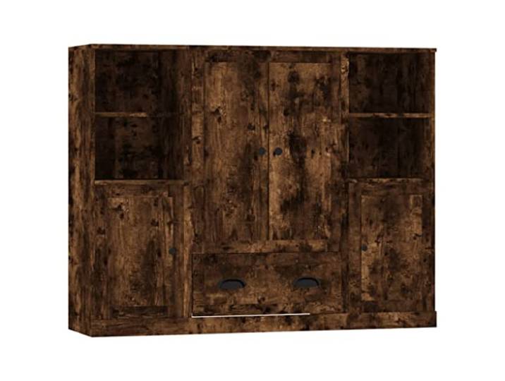 Fisinber Highboard 3er Set Räuchereiche Holzwerkstoff 132x35.5x103.5cm Dreiteiliger Schrank mit reichlich Stauraum für das Wohnzimmer, stabil gefertigt und inklusive sicherer Wandbefestigung.