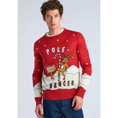 Strickpullover LINDBERGH "Strickpullover Relaxed Fit", Herren, Gr. L, rot, Obermaterial: 100% Polyacryl, Rundhals, Pullover Strickpullover