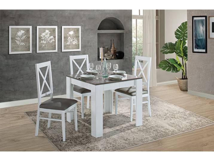 Table de repas carrée extensible Idea Blanc/béton Brillant - Basika