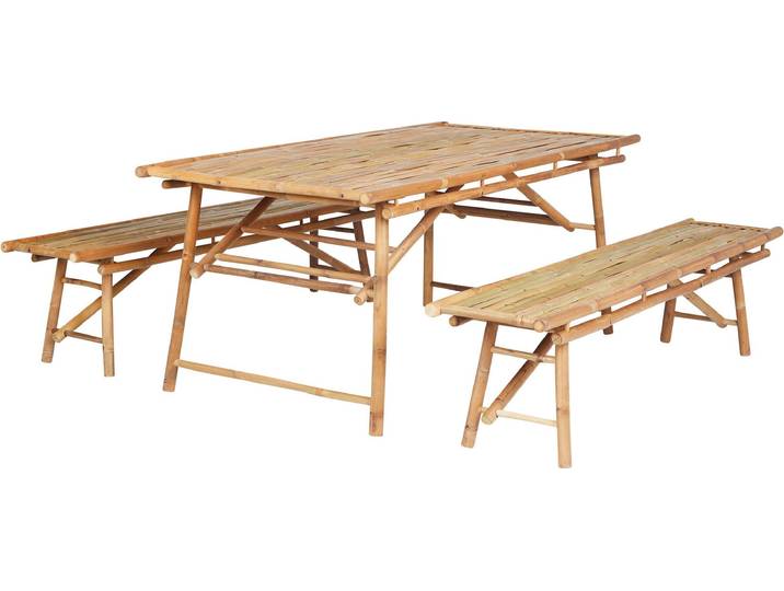 BELIANI Gartenmöbel Set Hellbraun aus Bambusholz 4-Sitzer mit 2 Bänken 1 Tisch Gartenmöbel Outdoormöbel Modern Boho Stil