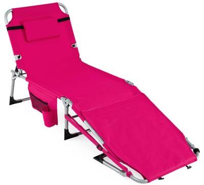 Costway Tanning Chair with Face Arm Holes Portable Sunbathing Chair-Pink
