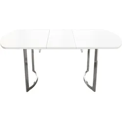 MODFU Esstisch MDF Weiß 140/180x80 cm ausziehbar, versilberte Beine, 60 kg belastbar