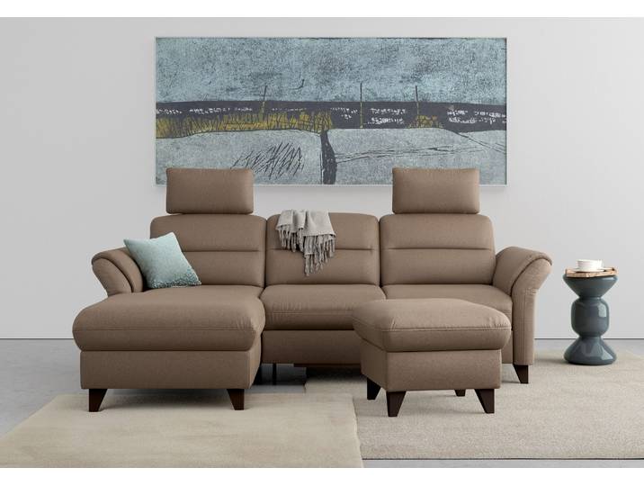 Ecksofa SIT & MORE Mellum L-Form , braun (nuss), B:250cm H:87cm T:163cm, 100% Polyester, Sofas, Ecksofa, Federkern, optional Schlaffunktion, Bettkasten & Armteilfunktion
