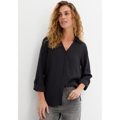 Langarmbluse BONPRIX, Damen, Gr. 46, schwarz, Web, Obermaterial: 100% Viskose, figurumspielend, Blusen, figurumspielende Passform, für Casualmode, aus Viskose