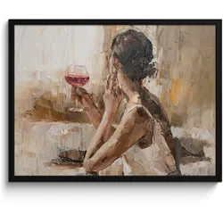 POSTER MIT RAHMEN Ölgemälde - Frau - Wein 80x60 cm
