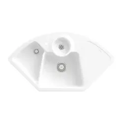 670801RW Solo Eck Stone White Keramikspüle Handbetätigung Eckspüle 90 cm Unterschrank
