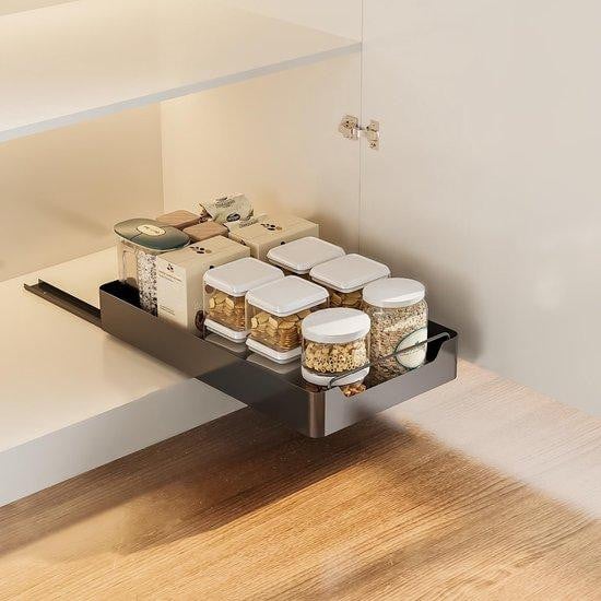Unyqoos Uittrekbaar en verstelbaar opbergrek voor keuken en badkamer met dempingsrail