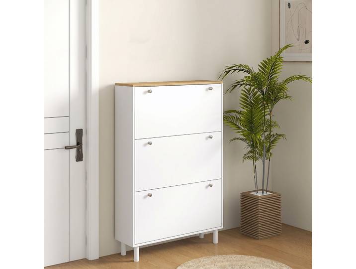 HOMCOM Armoire à Chaussures 24 Paires 3 Tiroirs Étroite Blanc