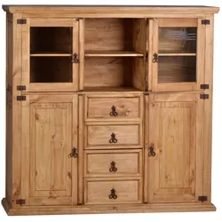 Mexico Highboard Glas, Massivholz Pinie  Mexiko Möbel Mexikanisch