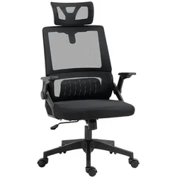 STILVORA Bürostuhl ergonomisch 61x58x119 cm mit Kopfstütze Armlehnen Wippfunktion und Lendenstütze Netzbezug Schwarz höhenverstellbar