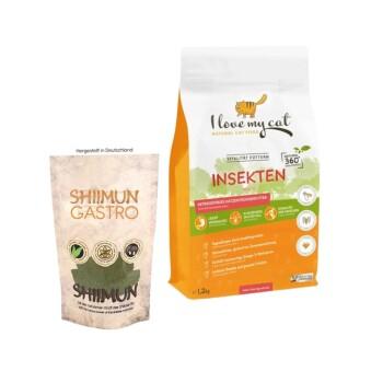 I love my cat Sparset für Katzen mit Pankreatitis: Trockenfutter mit Insektenprotein +Shiimun Gastro