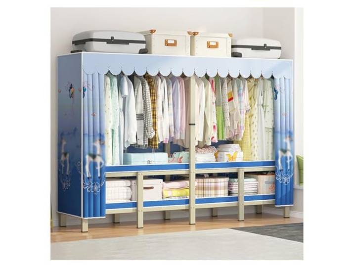 SDGBCXD Tragbarer Kleiderschrank, 2 Kleiderstangen und Aufbewahrungsregale