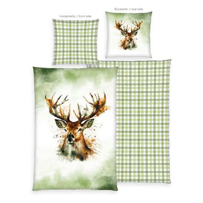 Bettwäsche "Young Collection Hirsch", bunt, B/L: 135cm x 200cm, 1 Stk., 1 Stk., Flanell, B/L: 80cm x 80cm, 2 Stk., Flanell, Obermaterial: 100% Baumwolle, HERDING YOUNG COLLECTION, Bettwäsche, Bettwäsche, in tollen Baumwollqualitäten
