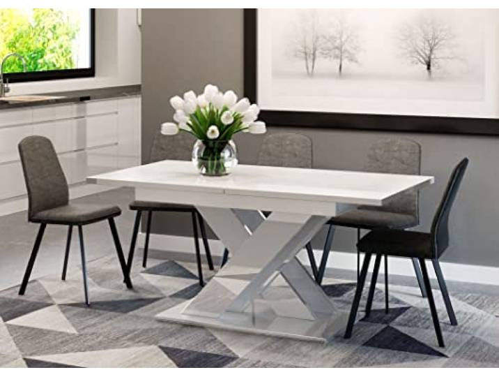 designimpex Design Esstisch PA-222 ausziehbar 140-180 cm Esszimmer, Farbe:Weiß Hochglanz