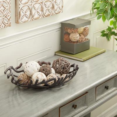 ARCILLA ELEMENTAL Brown Wood Handmade Orbs & Vase Filler with Varying Designs (Set of 2)