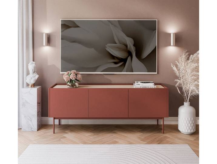 ALLHOUSE24 TV-Schrank LINEA Eiche 144 cm Breite TV Lowboard Metall Füße Unterschrank (1x TV Schrank) Breite 144 cm