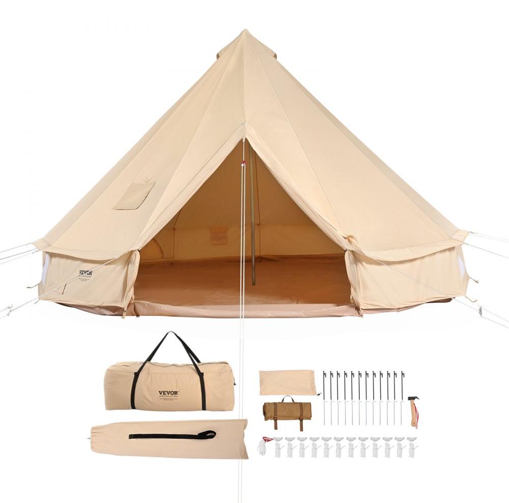 Zelt der Marke "Bell Tent" / Jurtenzelt - 5 x 3 Meter, aus Baumwolle - Familienzelt für 8 Personen - mit PVC-Bodenplane