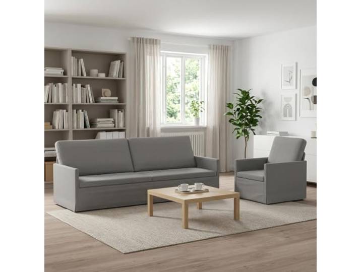 Sofa-Set 2 pcs Wolkengrau Stoff Metallrahmen,100 % Polyester,Schaumstofffüllung,Kissen-Rücken,Montageanleitung,2 Personen