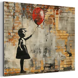 METALLBILD Graffiti - Banksy - Mädchen - Straßenkunst 80x60 cm